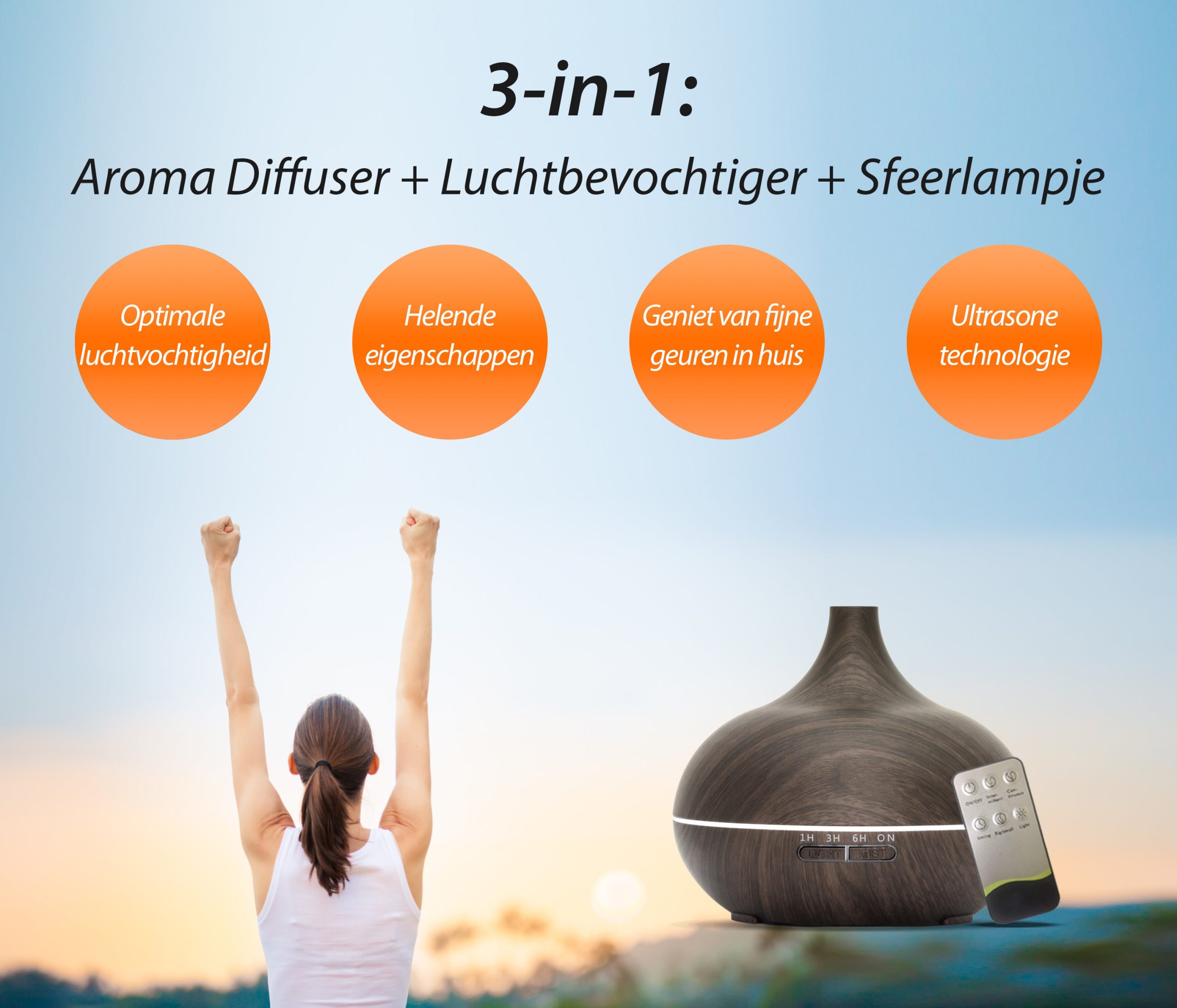 Essential aroma diffuser 550 ml | donker hout - Afbeelding 2
