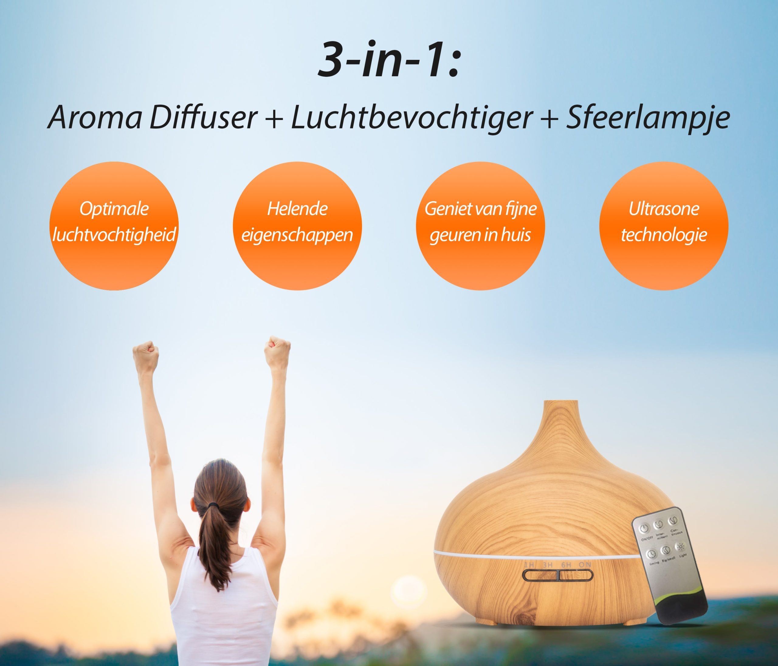 Essential aroma diffuser 550 ml | licht hout - Afbeelding 3