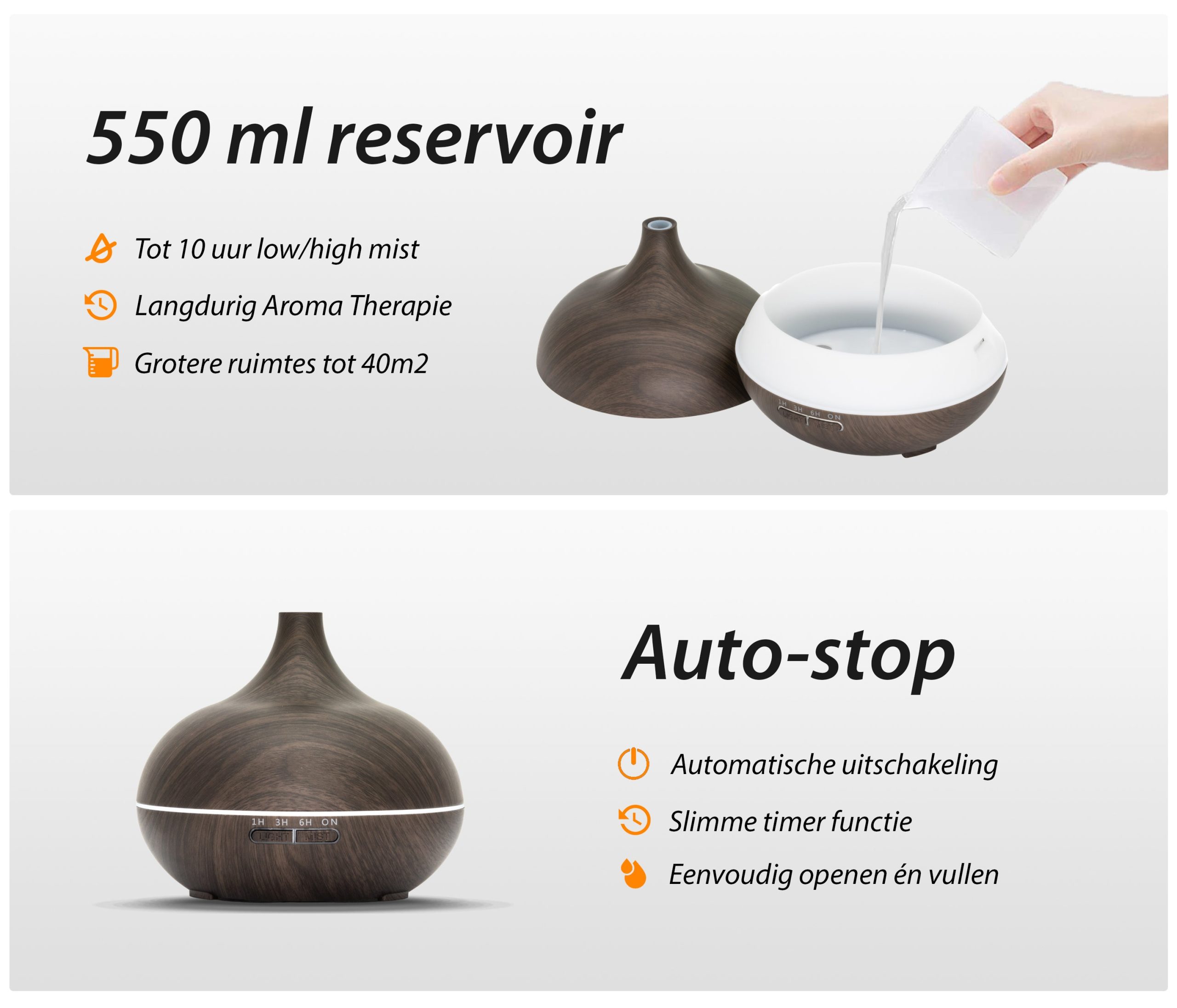 Essential aroma diffuser 550 ml | donker hout - Afbeelding 3