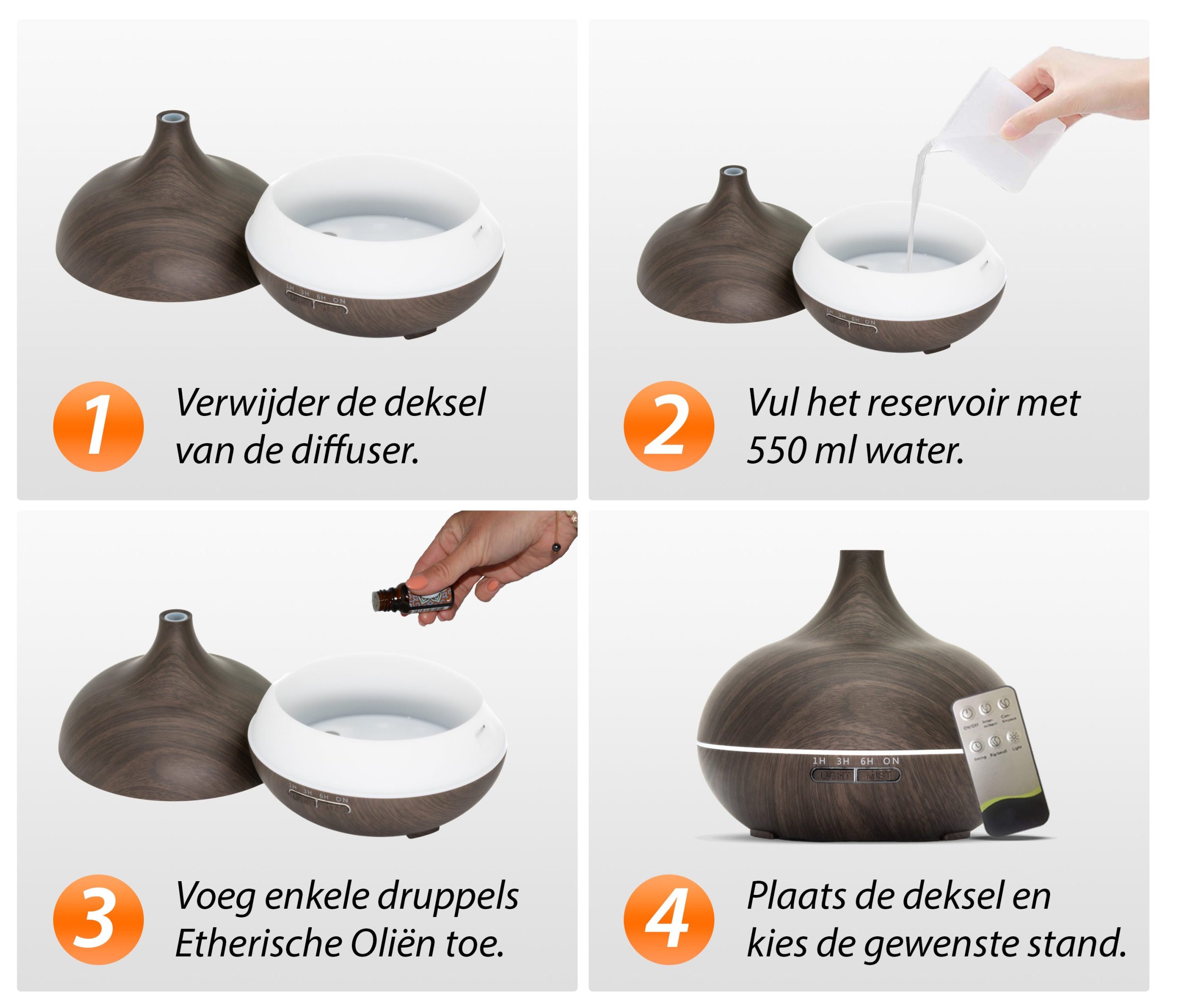Essential aroma diffuser 550 ml | donker hout - Afbeelding 4