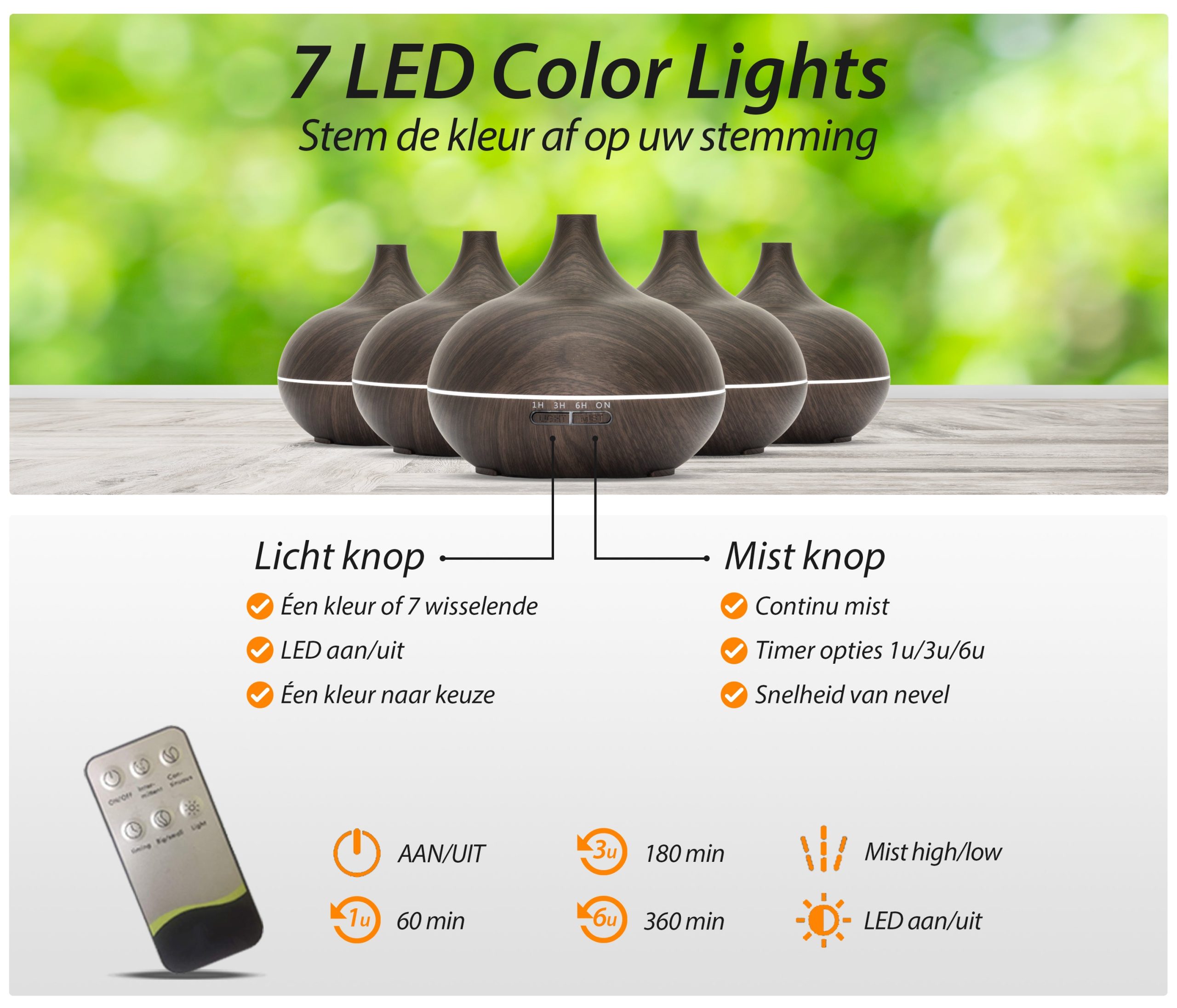Essential aroma diffuser 550 ml | donker hout - Afbeelding 8
