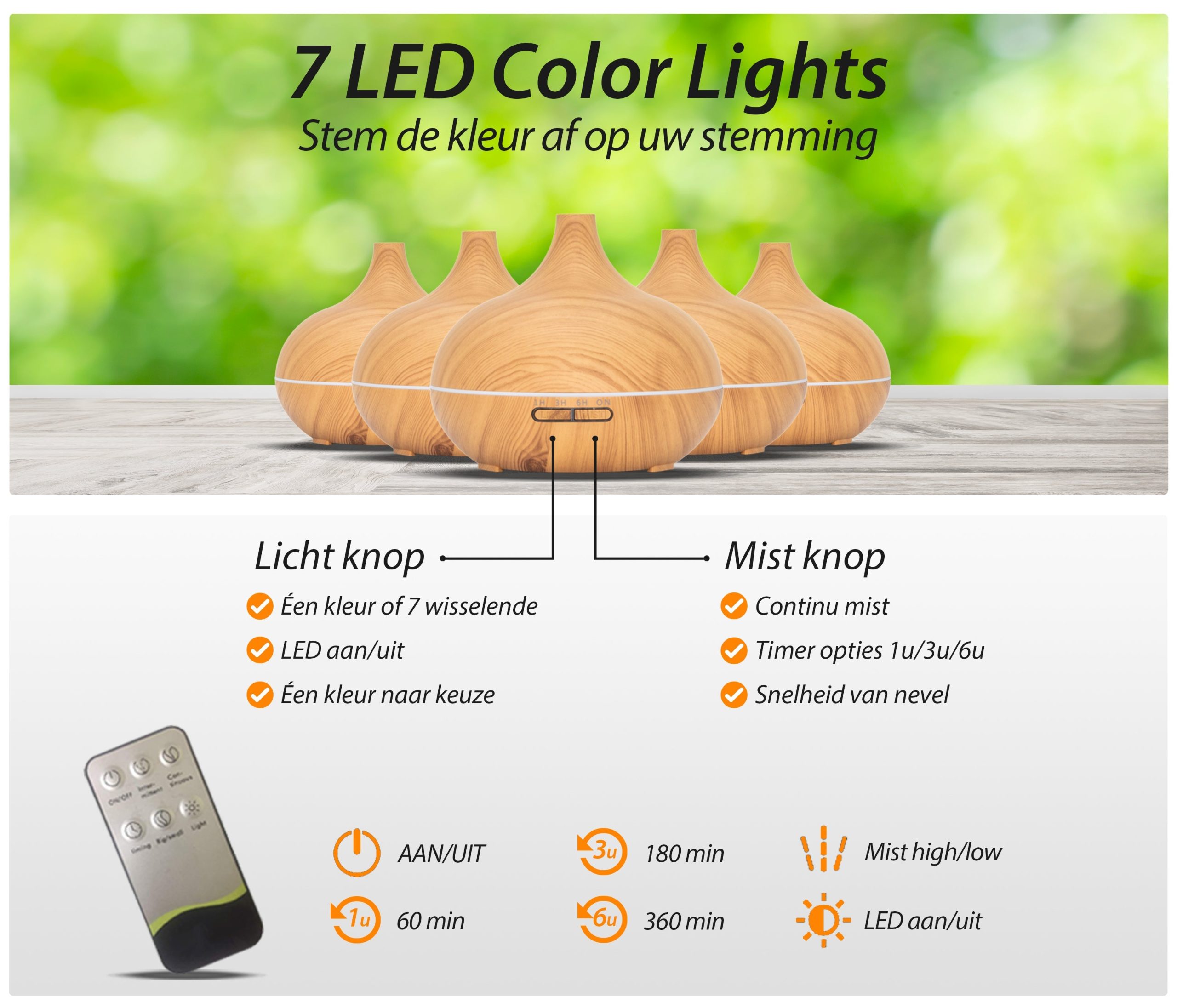 Essential aroma diffuser 550 ml | licht hout - Afbeelding 8
